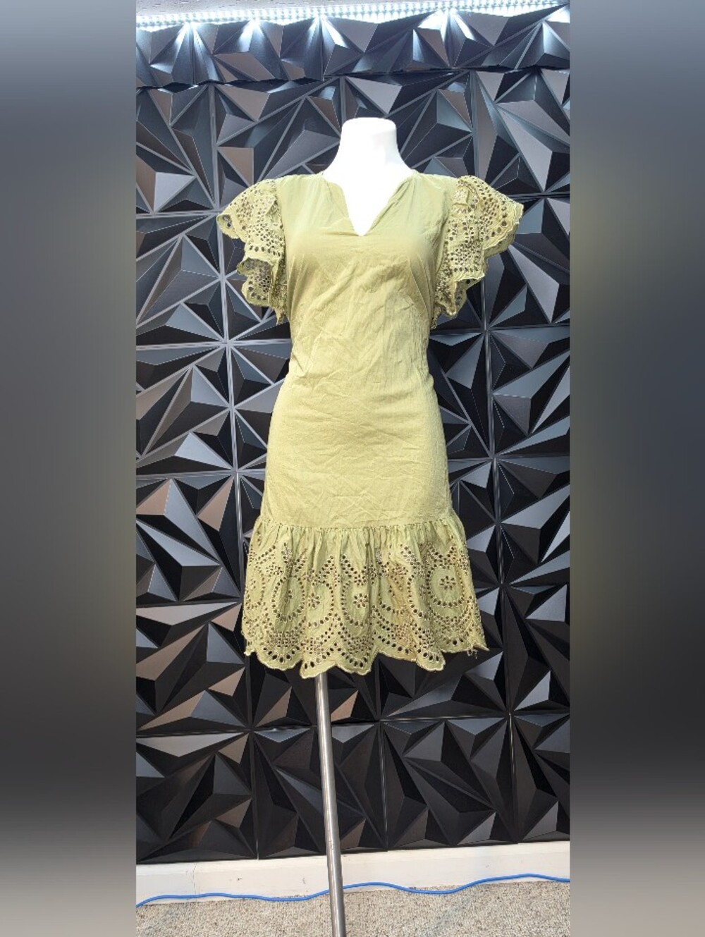 Rails Olive Eyelet Ruffle Mini Dress
